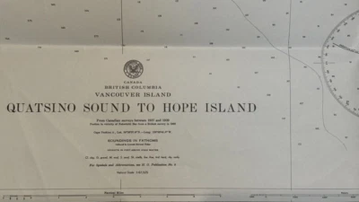 Vintage Hydrographic Chart Quatsino Sound Vancouver Island British Columbia WW2 - Image 1 of 4