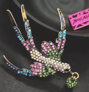 Elegant PHOENIX Blue Pink BIRD Green Wings Rhinestone Betsey Johnson NECKLACE - Picture 1 of 13