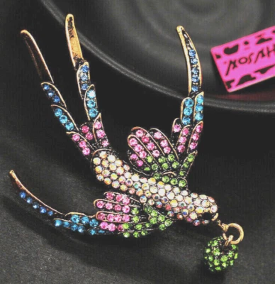 Elegante COLLAR PHOENIX Azul Rosa AVE Alas Verdes Estrás Betsey Johnson Foto 1 de 4