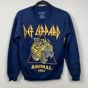 Nuova Felpa Girocollo Def Leppard Adulto Band Musica Rock Animale 1987 Blu Tg XS - Foto 1 di 5