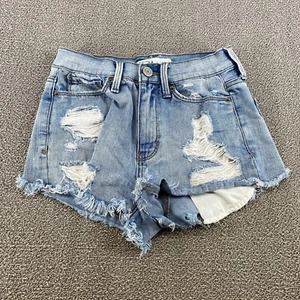 Mudd High Rise Shortie Jean Shorts Women's Size 1 Distressed Cotton Denim Blue  - Picture 1 of 9
