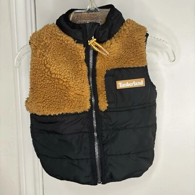 TIMBERLAND Bebé Niño Talla 3-6 Meses Sherpa Puffer Chaleco Chaqueta Negro Tostado Foto 1 de 4