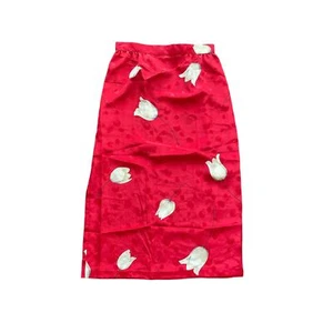 Falda midi satinada vintage de tulipán rojo brillante blanco de los años 80 talla 8 - Imagen 1 de 4