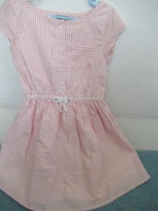(W) Girls Nautica Size 7 Coral and White Strip Dress Lined Elastic Waist - Picture 1 of 10