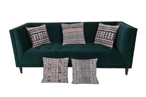 Set of 5 cotton cushion covers with hand block print featuring geometric pattern - Picture 1 of 12