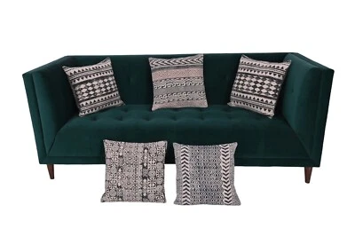 Set of 5 cotton cushion covers with hand block print featuring geometric pattern - Image 1 of 4