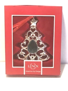 Lenox Emerald Gemmed Silver Plated Tree Christmas Ornament - Picture 1 of 2
