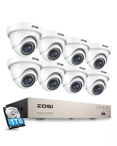 ZOSI 2MP Überwachungskamera Set Außen H.265+ 8CH 1TB DVR 8 Dome HD Kamera IP66 - Bild 1 von 16