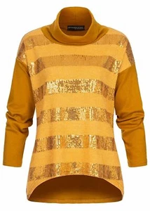 Suéter violeta de mujer cuello alto suéter lentejuelas rayas amarillo mostaza N19127002 - Imagen 1 de 3