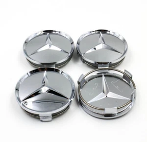 4x For Mercedes-Benz Gloss Silver Wheel Center Hub Caps Emblem Rim Caps Set 75mm - Picture 1 of 5
