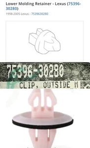 98-05 Lexus Genuine OEM Lower Molding Retainer Clips 6 PIECES - 75396-30280 NEW! - Picture 1 of 12