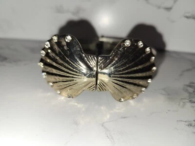 Rhinestone Shell Snap Close With Cream Sides Bracelet Cuff - Image 1 of 4