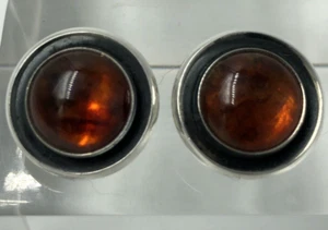 Niels Erik From Danish Vintage Silver Amber Clip On Earrings Halo design 1960/70 - Picture 1 of 13