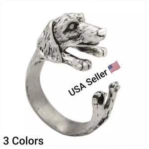 Adjustable Dog Open Rings Antique Bronze Realistic Dachshund Puppy Animal 3D Dog - Picture 1 of 10