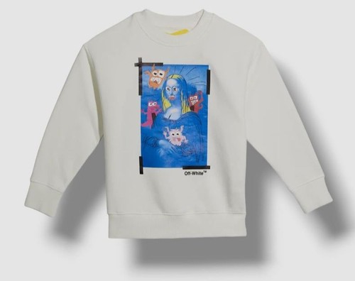 Felpa pullover girocollo Monsterlisa bianca bambino ragazzo Off White $355 taglia 4