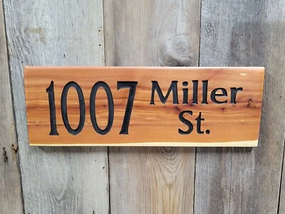 Home Address Sign House Number Plaque Hand Carved Cedar Wood Sign Mailbox - Image 1 of 4