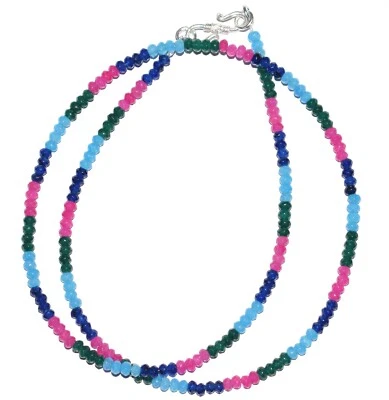 925 Argento Fine Multi Giada Gemma 3-4 MM Taglio Perline 20 " Collana BG-45 - Immagine 1 di 4
