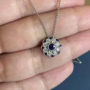 2Ct Round Cut Blue Diamond Women's Cluster Pendant Necklaces 14k White Gold Over - Picture 1 of 5