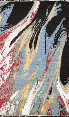 Contemporary Artistic Abstract Oriental Area Rug Handmade Wool/ Silk Carpet 4x6 - Image 1 of 4