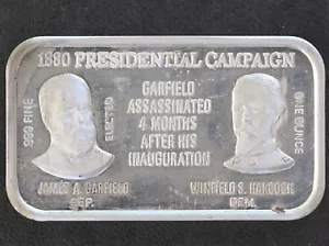 CEECO 1880 Presidential Campaign Garfield Silver Art Bar P0412 - Picture 1 of 2