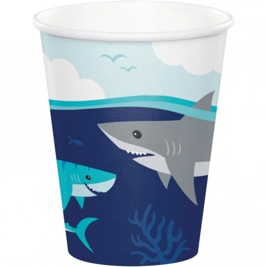 Shark Party 9 oz Hot/Cold Paper Cups 8 Pack Shark Party Tableware Decorations - Image 1 of 1