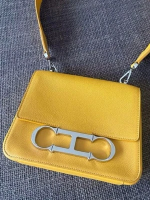 Carolina Herrera Initials Insignia Yellow Leather Shoulder Bag, Rare, Japan. - Image 1 of 4