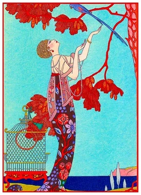 Art Nouveau Woman Orange Tree George Barbier Counted Cross Stitch Chart Pattern - Image 1 of 4