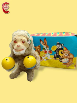 Singe jouet ancien automate vintage mécanique tôle carton CARL germany + boîte - Photo 1/4