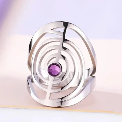 不锈钢圆形戒指女式可调节几何纹理表带首饰 — 第 1/4 张图片