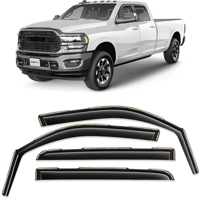 CLIM ART Dark Smoke Window Deflectors For Dodge Ram 2500 3500 2019 2025 Crew Mega Cab