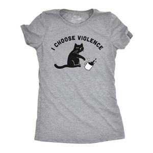 Womens I Choose Violence Funny T Shirts Saracastic Cat Graphic Tee for Ladies - Picture 1 of 7