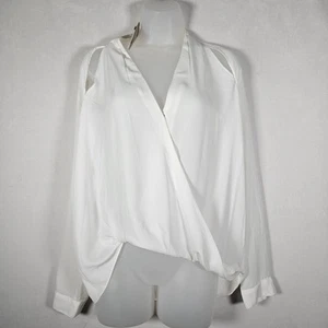 Do+Be Top Damen M Surplice Cutout Cold Shoulder Neu mit Etikett Wickel weiß transparent Arbeit Fee - Bild 1 von 12