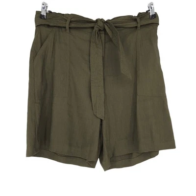 Calvin Klein 百慕大短裤亚麻橄榄绿色高腰领带女式大号 — 第 1/4 张图片