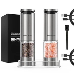 Electric Salt and Pepper Grinder Set Rechargeable with LED Light, Stainless S... - Picture 1 of 9
