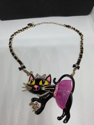 Betsey Johnson BLACK CAT & SPIDER PRINCESS en Rosa TUTU Declaración KITTY Collar Foto 1 de 4