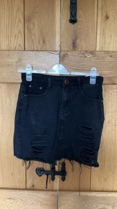 Boohoo Distressed Black Denim Skirt - Picture 1 of 3