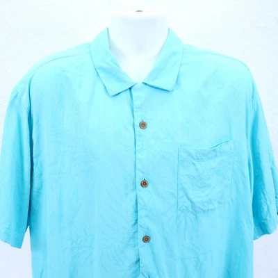 Tommy Bahama Ajuste Original -XL- 100% Seda Verde Azulado Estampado Floral Jacquard Hawiiano Foto 1 de 4