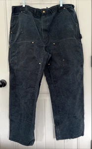 Carhartt Mens Black Jeans Size 44 x 34 Dungaree Double Knee B01 - Distressed - Picture 1 of 11