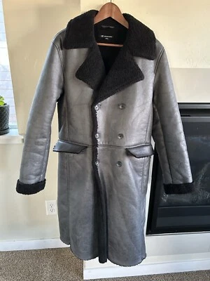 INC Faux Suede Faux Fur Long Penny Lane Coat Women Small Gray Black Outdoor - Image 1 of 4