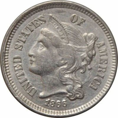 USA 3 cents 1866, AU, "United States of America (1859 - 1909)" - Image 1 of 2