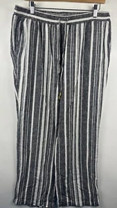 Ellen Tracy Women's Size L Linen Blend Wide Leg Drawstring Pants Stripped White - Picture 1 of 9