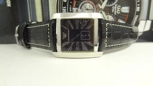 EMPORIO ARMANI AR-0180 BLACK DIAL SILVER CASE LEATHER BAND MEN'S WATCH - Picture 1 of 6