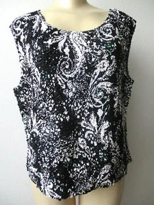 SAINT TROPEZ WEST BLACK & WHITE CRINKLE STRETCHY SLEEVELESS TOP SIZE L - Picture 1 of 4