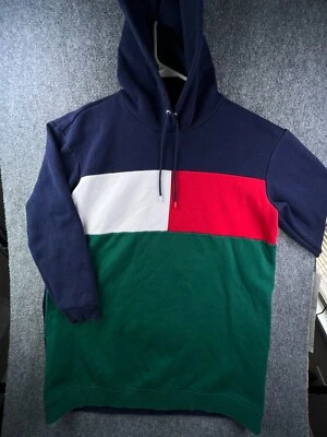 TOMMY HILFIGER Rojo Verde Blanco Azul Logo Sudadera con Capucha Vestido Largo XL Vellón Foto 1 de 4