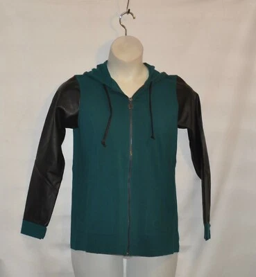 Linea Leisure by Louis Dell'Olio Zip Hoodie w/ Faux Leather Sleeves Size S Green - Image 1 of 2