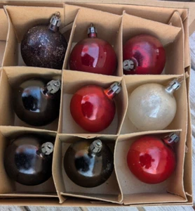 1950s VINTAGE FANTASIA BRAND BLOWN GLASS ORNAMENTS ORIGINAL BOX of 9 POLAND - Picture 1 of 13