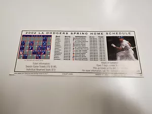 RS20 Los Angeles Dodgers 2002 MLB Baseball Spring Training Schedule Sheet Valpak - Picture 1 of 2