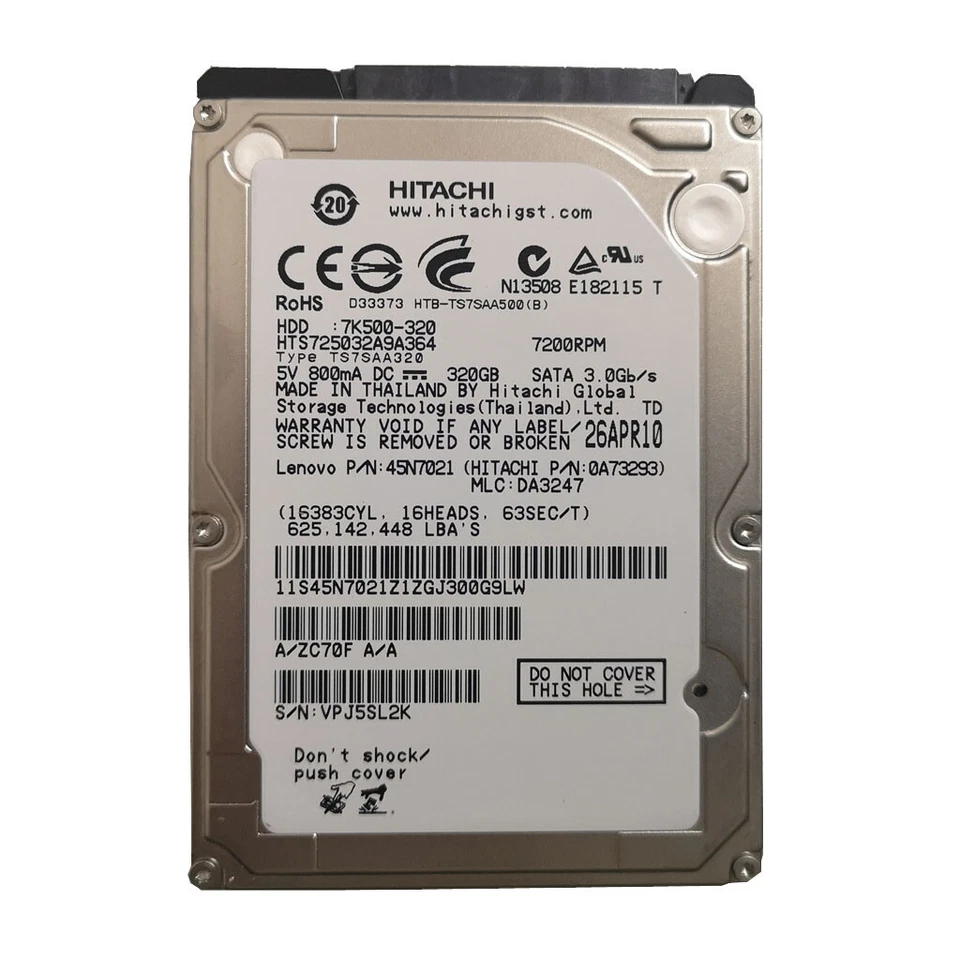 Hitachi 320GB HTS725032A9A364 7200RPM SATA 2.5" Internal HDD Hard Disk Drive - Image 1 of 3