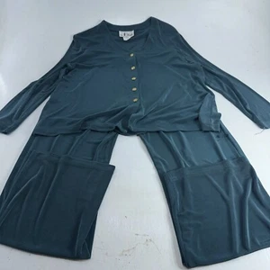 Vintage N Touch Women's Size L Teal 2 Pc Comfort Pants Button Front Top - Picture 1 of 16
