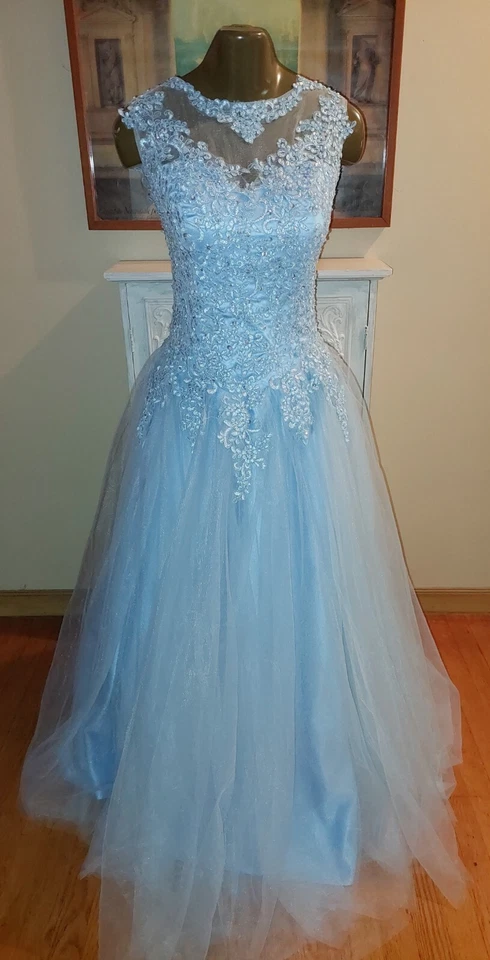 Vestido de novia bordado sin mangas vestido de novia Cenicienta azul claro talla 2 Foto 1 de 4